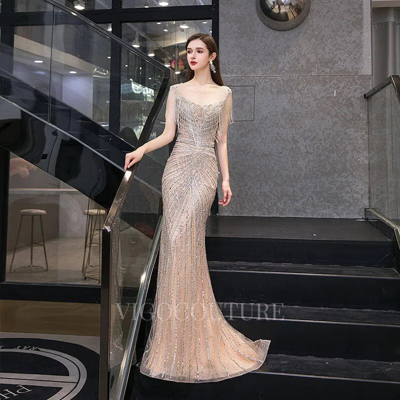 Prom Dress 2025 Champagne Beaded Mermaid Prom Dress 20056-unique elegant Prom Dresses-Champagne-US2-vigocouture