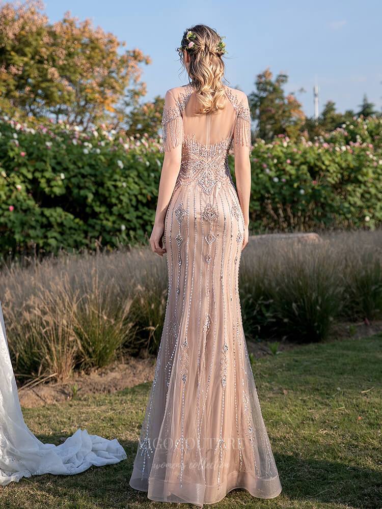 Prom Dress 2025 Champagne Beaded Mermaid Prom Dress 20257-unique elegant Prom Dresses-Champagne-US2-vigocouture