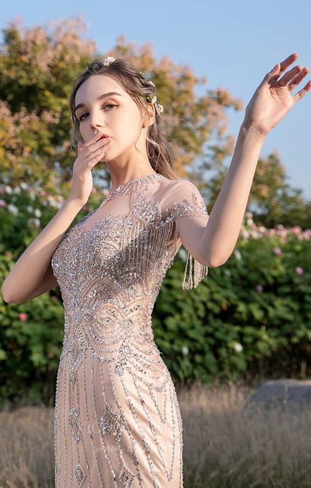 Prom Dress 2025 Champagne Beaded Mermaid Prom Dress 20257-unique elegant Prom Dresses-Champagne-US2-vigocouture