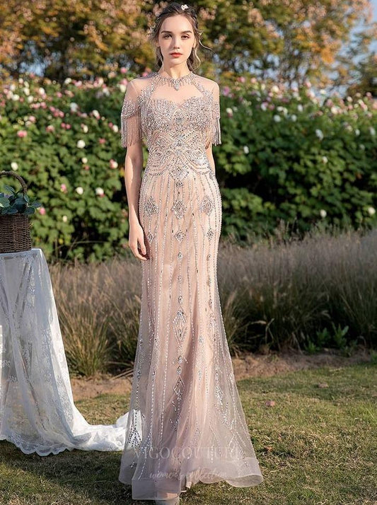 Prom Dress 2025 Champagne Beaded Mermaid Prom Dress 20257-unique elegant Prom Dresses-Champagne-US2-vigocouture