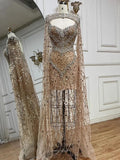 Prom Dress 2025 Champagne Beaded Mermaid Prom Dresses with Removable Cape Sheer Pageant Dress 25003-unique elegant Prom Dresses-Champagne-US2-vigocouture