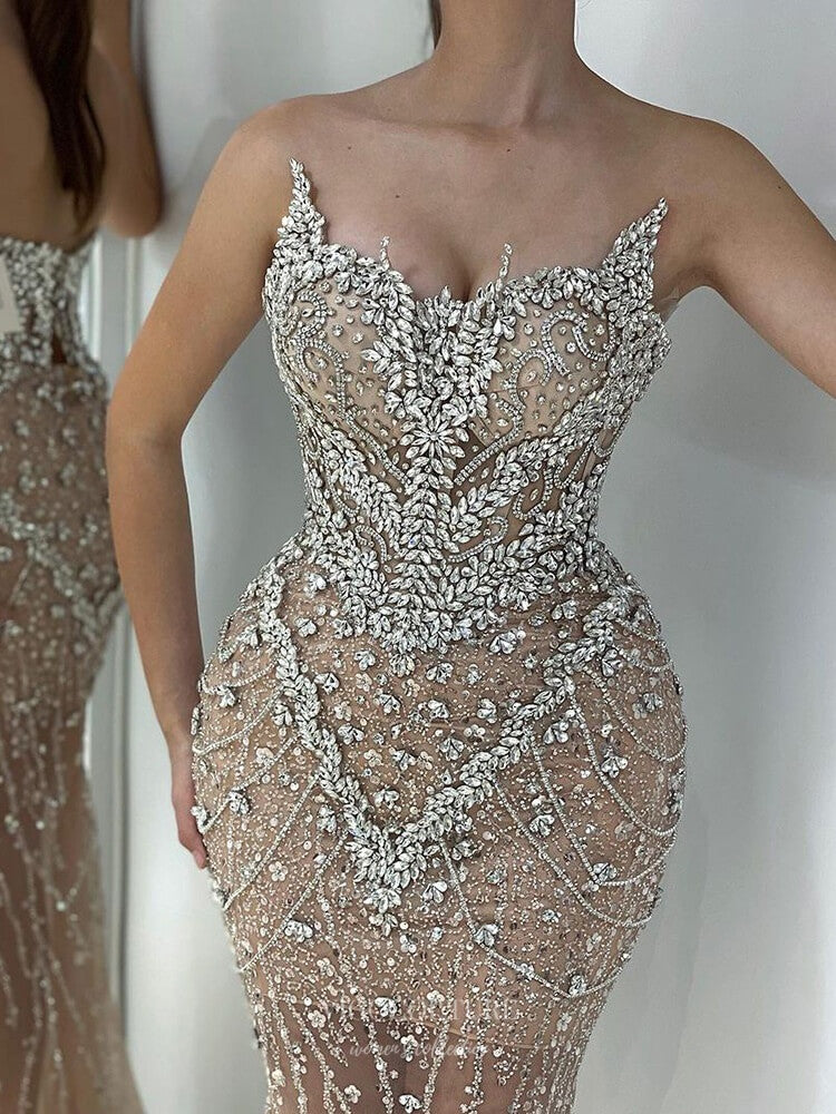 Prom Dress 2025 Champagne Beaded Mermaid Prom Dresses with Removable Cape Sheer Pageant Dress 25003-unique elegant Prom Dresses-Champagne-US2-vigocouture