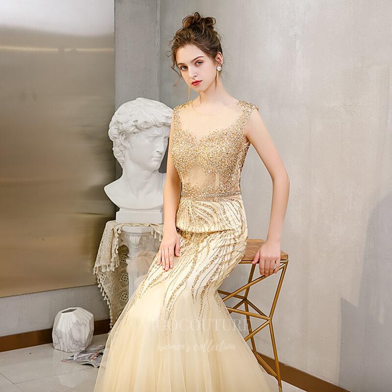 Prom Dress 2025 Champagne Beaded Prom Dress 20264-unique elegant Prom Dresses-Champagne-US2-vigocouture