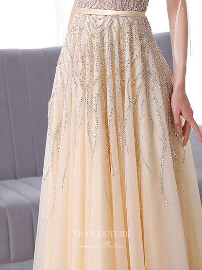 champagne colored formal dresses Champagne Beaded Prom Dresses A-Line Formal Dresses 21509 – vigocouture