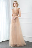 Prom Dress 2025 Champagne Beaded Prom Dresses Cape Sleeve Evening Dresses 20802-unique elegant Prom Dresses-Champagne-US2-vigocouture