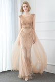 Champagne Beaded Prom Dresses Cape Sleeve Evening Dresses 20802