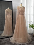 Prom Dress 2025 Champagne Beaded Prom Dresses Long Sleeve Mother of the Bride Dresses 22103-unique elegant Prom Dresses-Champagne-US2-vigocouture