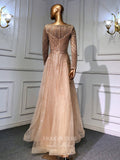 Prom Dress 2025 Champagne Beaded Prom Dresses Long Sleeve Mother of the Bride Dresses 22103-unique elegant Prom Dresses-Champagne-US2-vigocouture