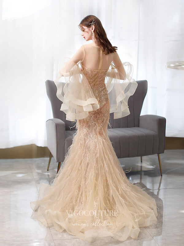 Champagne Beaded Prom Dresses Mermaid Formal Dresses 21505 vigocouture Champagne Beaded Prom Dresses Mermaid Formal Dresses 21505 vigocouture
