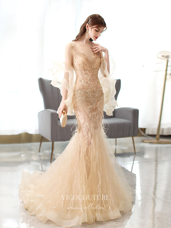 Prom Dress 2025 Champagne Beaded Prom Dresses Mermaid Formal Dresses 21505-unique elegant Prom Dresses-Champagne-US2-vigocouture