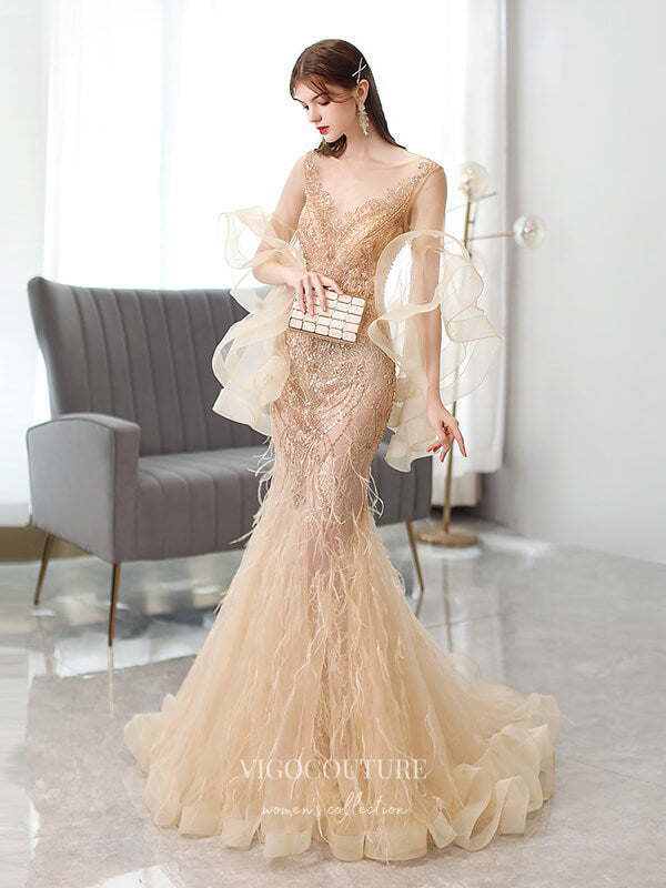 Prom Dress 2025 Champagne Beaded Prom Dresses Mermaid Formal Dresses 21505-unique elegant Prom Dresses-Champagne-US2-vigocouture