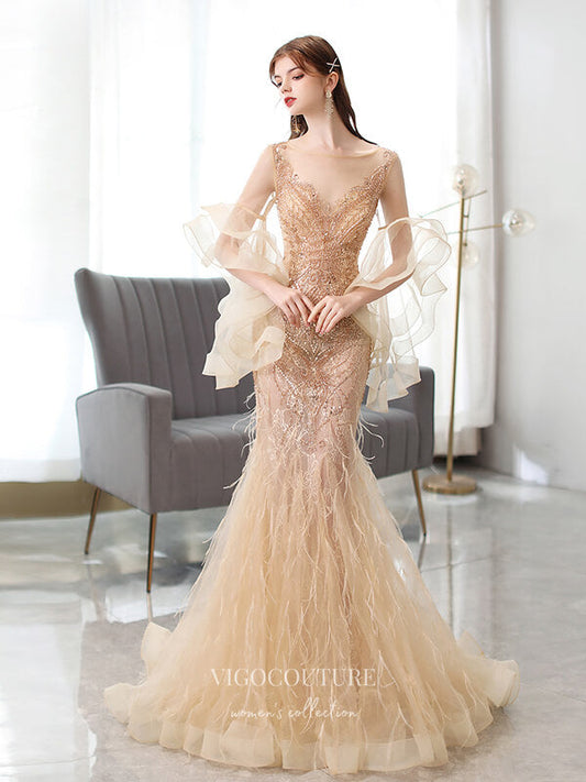 Prom Dress 2025 Champagne Beaded Prom Dresses Mermaid Formal Dresses 21505-unique elegant Prom Dresses-Champagne-US2-vigocouture