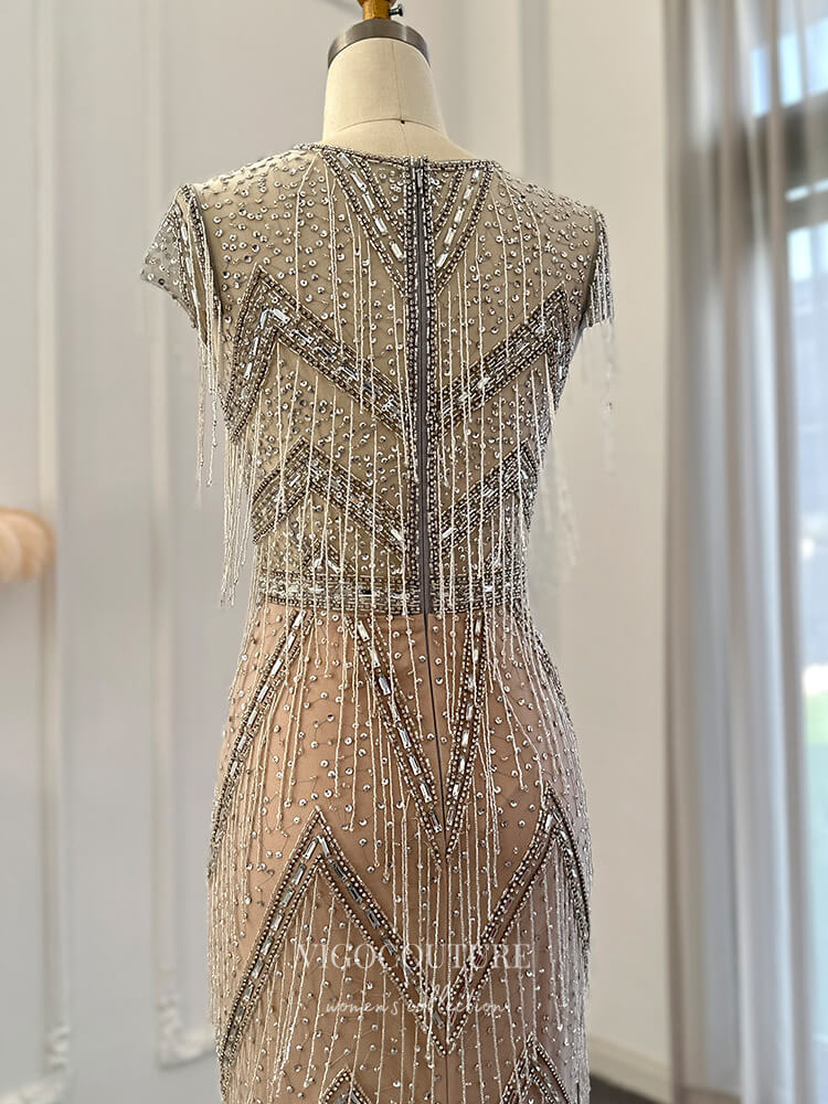 Prom Dress 2025 Champagne Beaded String Prom Dresses Cap Sleeve V-Neck Pageant Dress 24453-unique elegant Prom Dresses-Champagne-US2-vigocouture