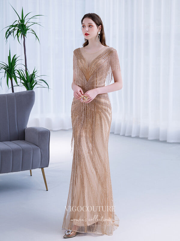 Prom Dress 2025 Champagne Beaded String Prom Dresses Mermaid Formal Dresses 21512-unique elegant Prom Dresses-Champagne-US2-vigocouture