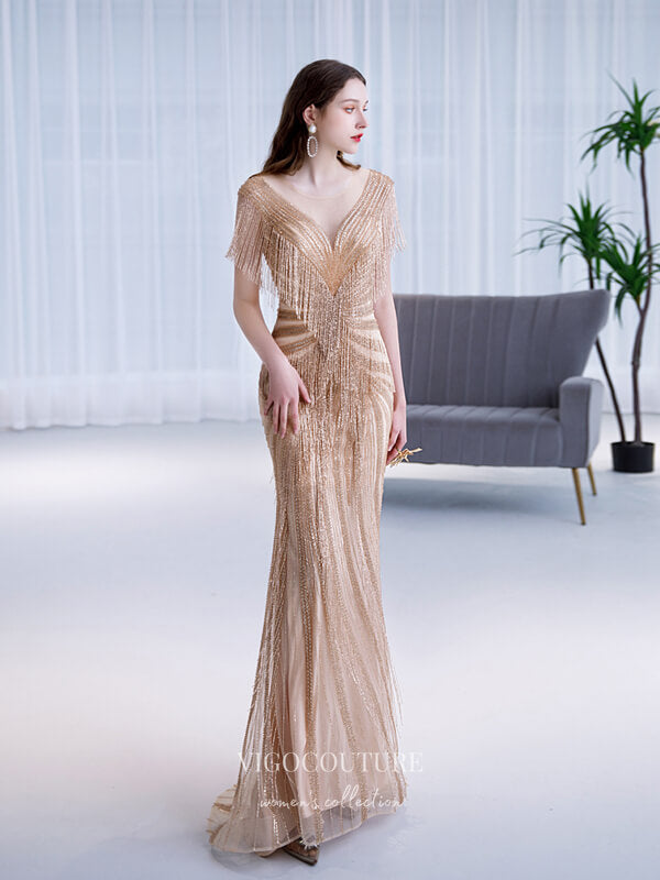 Prom Dress 2025 Champagne Beaded String Prom Dresses Mermaid Formal Dresses 21512-unique elegant Prom Dresses-Champagne-US2-vigocouture