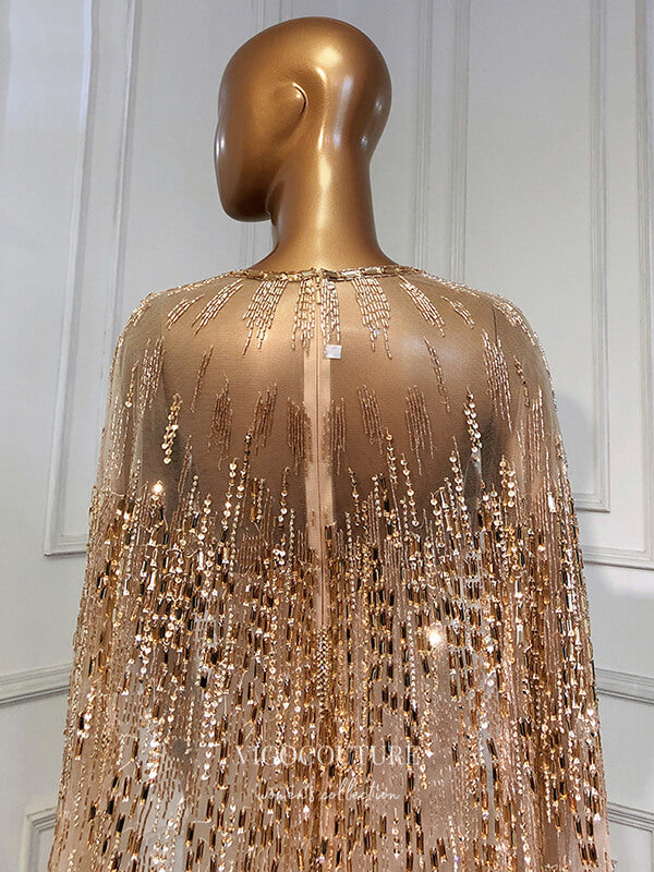 Champagne Cape Sleeve Formal Dresses Beaded Evening Dresses 21522 Champagne / US10 Champagne Cape Sleeve Formal Dresses Beaded Evening Dresses 21522 Champagne / US10