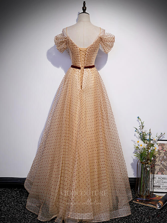 Prom Dress 2025 Champagne Dotted Tulle Spaghetti Strap Prom Dress 20891-unique elegant Prom Dresses-Champagne-Custom Size-vigocouture