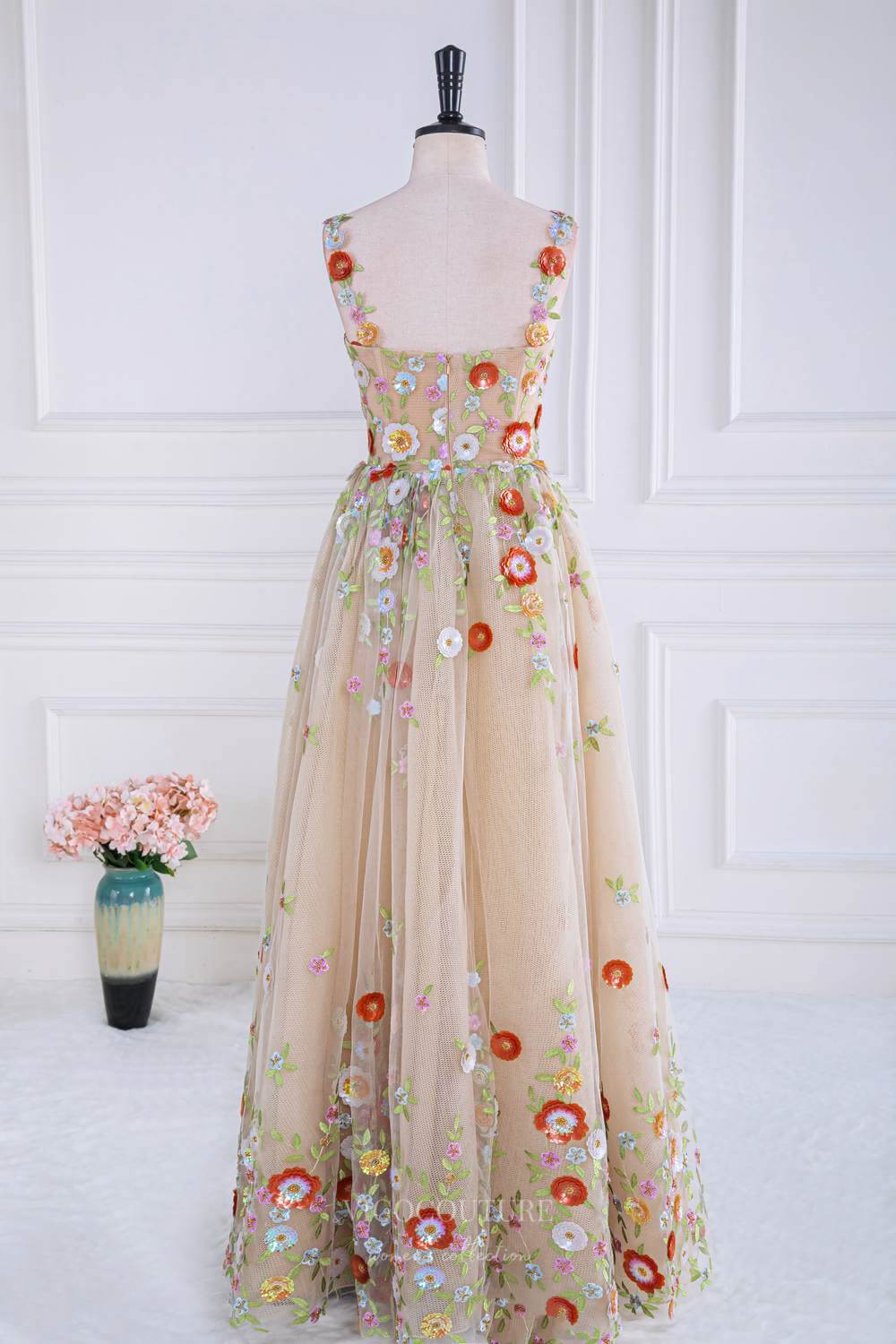 Prom Dress 2025 Champagne Floral Blossom Prom Dresses Lace Applique Formal Gown 24368-unique elegant Prom Dresses-Champagne-Custom Size-vigocouture