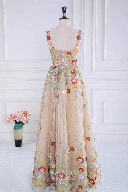 Prom Dress 2025 Champagne Floral Blossom Prom Dresses Lace Applique Formal Gown 24368-unique elegant Prom Dresses-Champagne-Custom Size-vigocouture