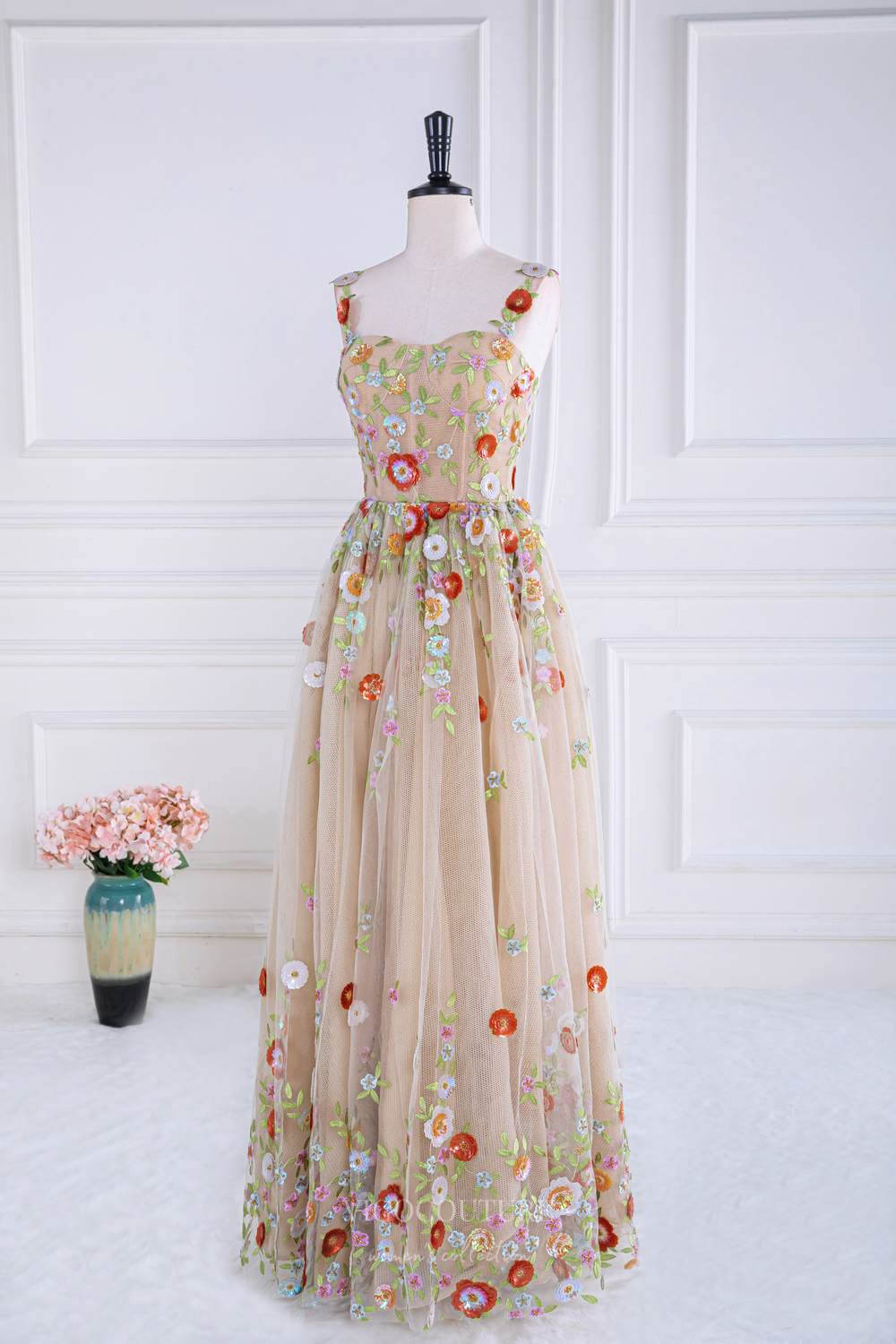 Prom Dress 2025 Champagne Floral Blossom Prom Dresses Lace Applique Formal Gown 24368-unique elegant Prom Dresses-Champagne-Custom Size-vigocouture