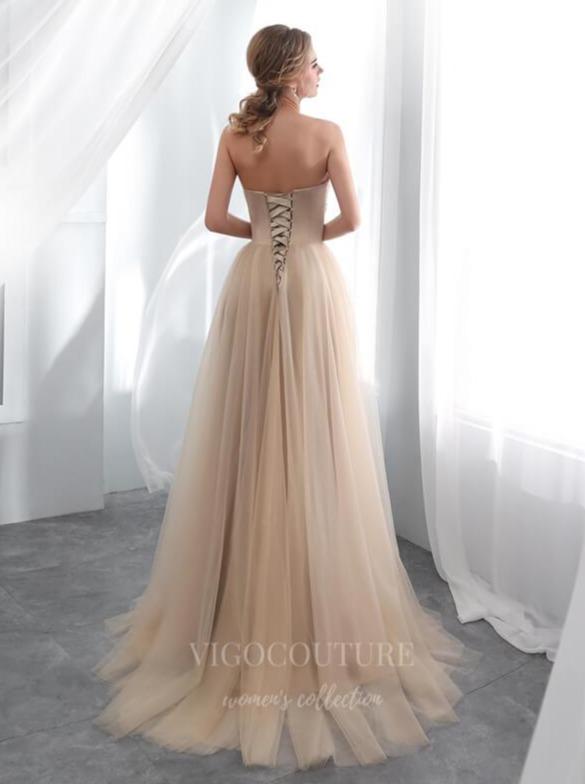 Prom Dress 2025 Champagne Floral Strapless Prom Dress 20300-unique elegant Prom Dresses-Champagne-US2-vigocouture