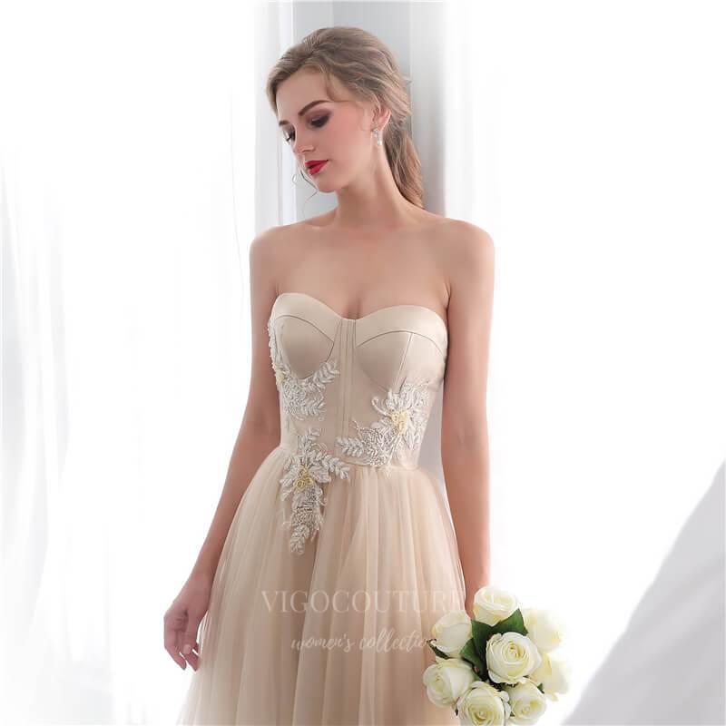 Champagne Floral Strapless Prom Dress 20300 - Custom Colors / US8 Champagne Floral Strapless Prom Dress 20300 - Custom Colors / US8