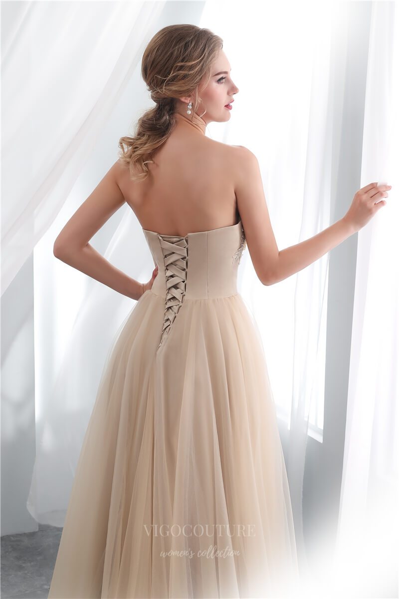 Prom Dress 2025 Champagne Floral Strapless Prom Dress 20300-unique elegant Prom Dresses-Champagne-US2-vigocouture