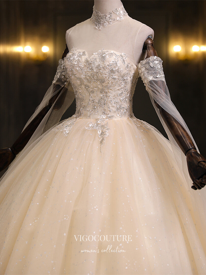 Prom Dress 2025 Champagne Lace Applique Quinceanera Dresses Extra Long Sleeve Sweet 16 Dresses 21426-unique elegant Prom Dresses-Champagne-Custom Size-vigocouture