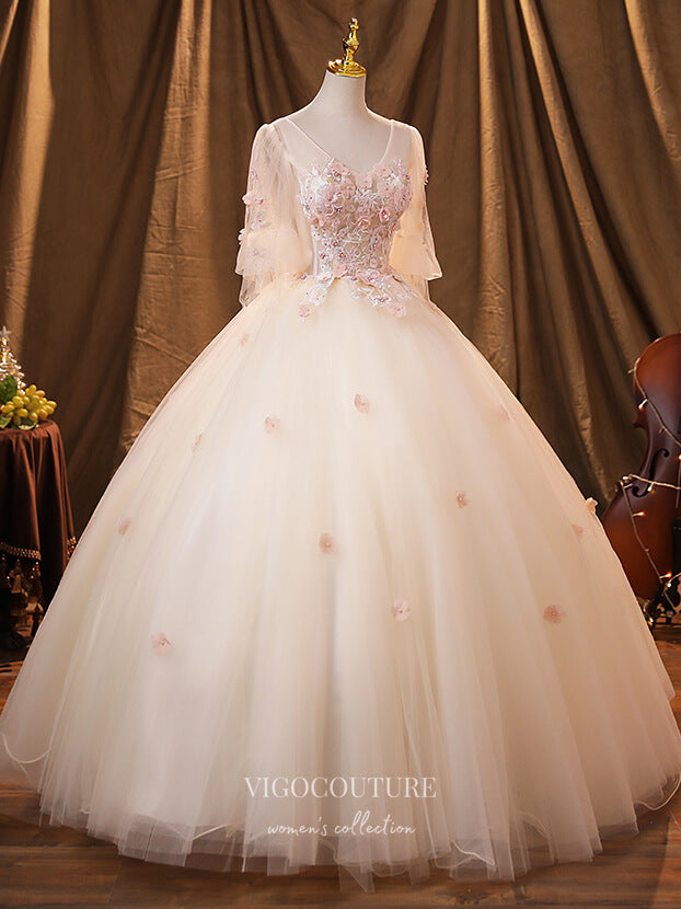 Champagne Lace Applique Quinceanera Dresses Long Sleeve Sweet 15 Dresses 21371 Champagne / 22W Champagne Lace Applique Quinceanera Dresses Long Sleeve Sweet 15 Dresses 21371 Champagne / 22W