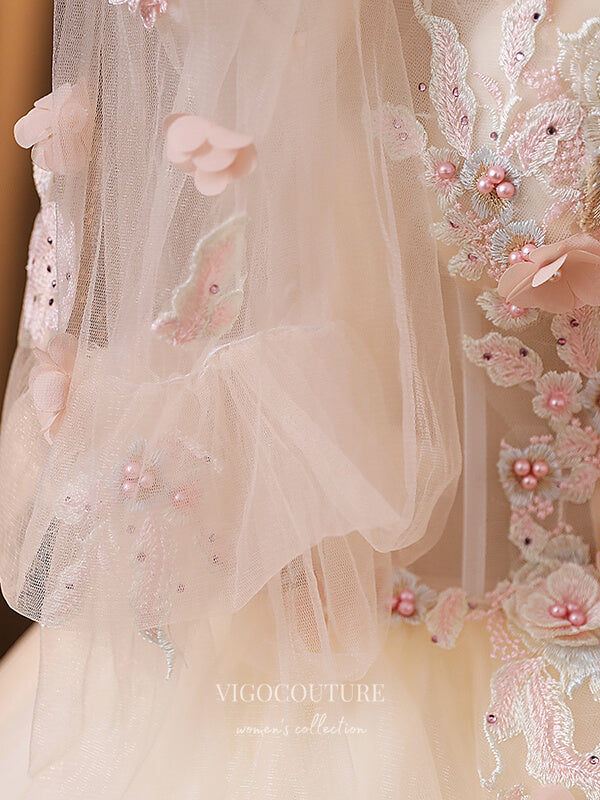 Champagne Lace Applique Quinceanera Dresses Long Sleeve Sweet 15 Dress vigocouture Champagne Lace Applique Quinceanera Dresses Long Sleeve Sweet 15 Dress vigocouture