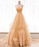 Prom Dress 2025 Champagne Layered Ruffle Prom Dresses Spaghetti Strap Evening Dress 21679-unique elegant Prom Dresses-Champagne-US2-vigocouture