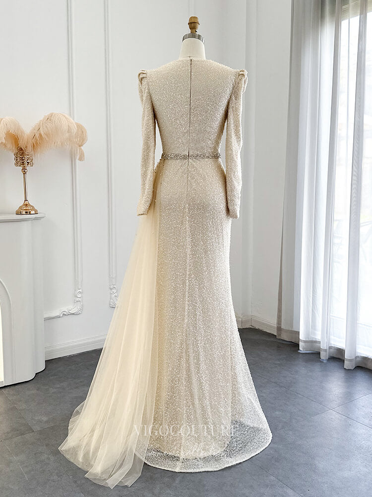 Prom Dress 2025 Champagne Long Sleeve Prom Dresses Overskirt 1920s Evening Dress 22157-unique elegant Prom Dresses-Champagne-US2-vigocouture