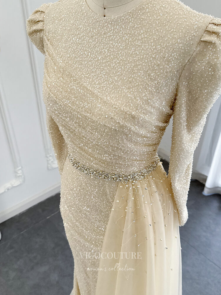 Prom Dress 2025 Champagne Long Sleeve Prom Dresses Overskirt 1920s Evening Dress 22157-unique elegant Prom Dresses-Champagne-US2-vigocouture