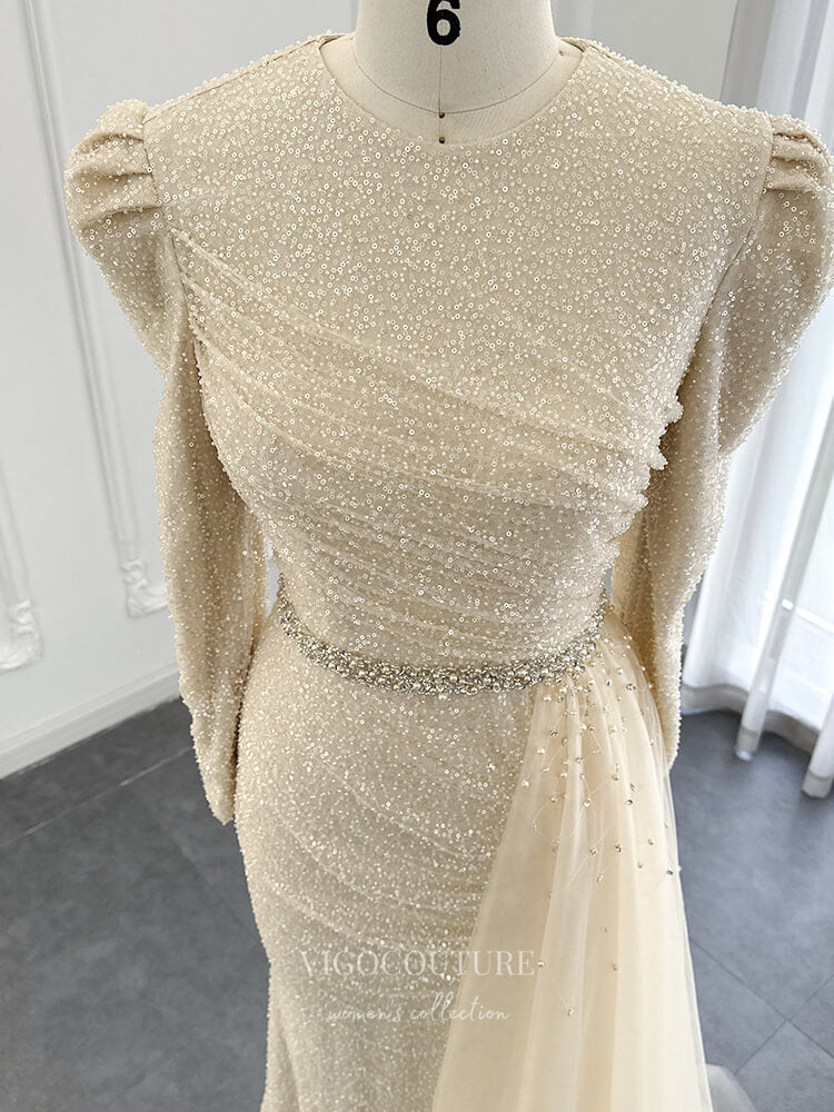 Prom Dress 2025 Champagne Long Sleeve Prom Dresses Overskirt 1920s Evening Dress 22157-unique elegant Prom Dresses-Champagne-US2-vigocouture