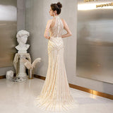 Prom Dress 2025 Champagne Mermaid Beaded Prom Dress 20263-unique elegant Prom Dresses-Champagne-US2-vigocouture