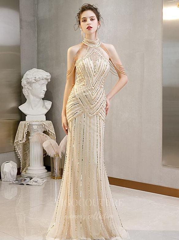 Prom Dress 2025 Champagne Mermaid Beaded Prom Dress 20263-unique elegant Prom Dresses-Champagne-US2-vigocouture