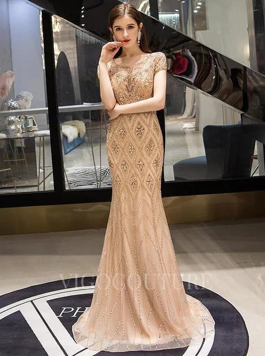 Prom Dress 2025 Champagne Mermaid Beaded Prom Dresses 20010-unique elegant Prom Dresses-Champagne-US2-vigocouture