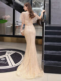 Prom Dress 2025 Champagne Mermaid Prom Gown V-neck Beaded Prom Dresses 20138-unique elegant Prom Dresses-Champagne-US2-vigocouture