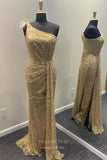 Prom Dress 2025 Champagne Mermaid Sequin Prom Dresses with Slit One Shoulder Evening Dress 21918-unique elegant Prom Dresses-Champagne-US2-vigocouture