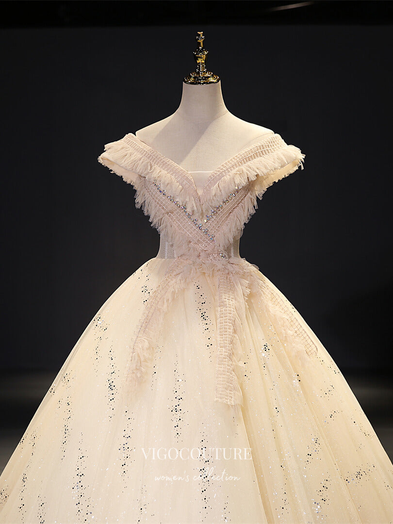 Champagne Off the Shoulder Quinceanera Dresses Sparkly Tulle Sweet 16 Dresses 21424 Champagne / 22W Champagne Off the Shoulder Quinceanera Dresses Sparkly Tulle Sweet 16 Dresses 21424 Champagne / 22W