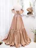 Prom Dress 2025 Champagne Off the Shoulder Satin Prom Dress 20872-unique elegant Prom Dresses-Champagne-Custom Size-vigocouture