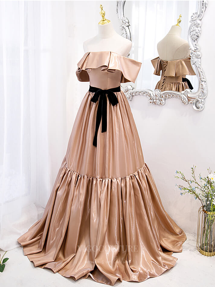 Prom Dress 2025 Champagne Off the Shoulder Satin Prom Dress 20872-unique elegant Prom Dresses-Champagne-Custom Size-vigocouture