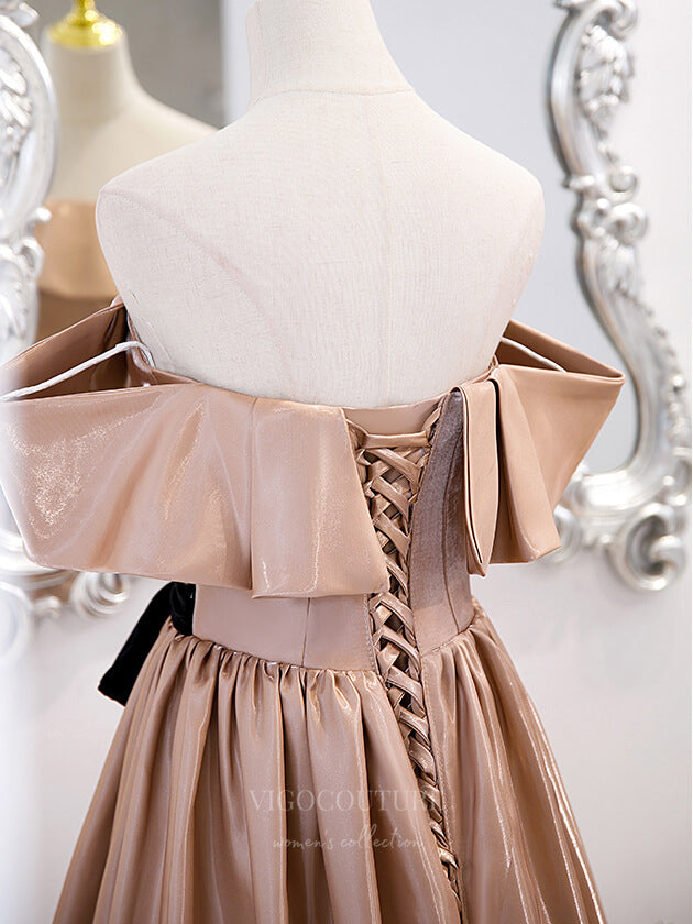 Champagne Off the Shoulder Satin Prom Dress 20872 vigocouture Champagne Off the Shoulder Satin Prom Dress 20872 vigocouture