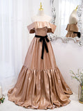 Prom Dress 2025 Champagne Off the Shoulder Satin Prom Dress 20872-unique elegant Prom Dresses-Champagne-Custom Size-vigocouture