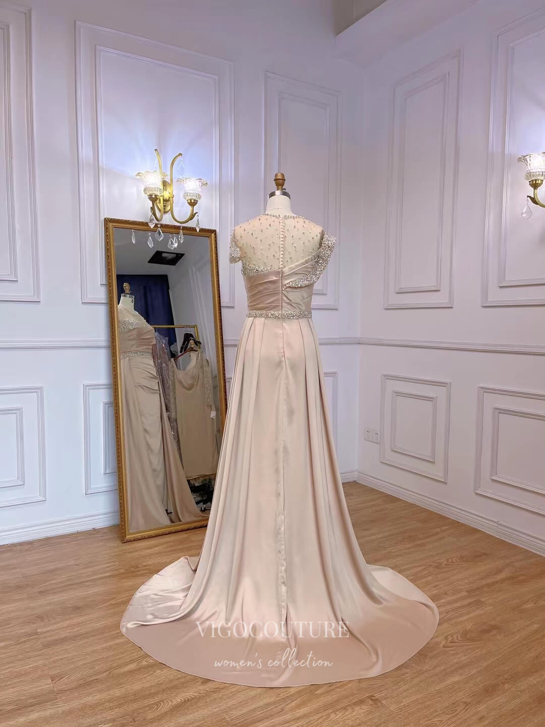 Champagne Overskirt Prom Dresses Sheath Satin Mother of the Bride Dresses 22119 Champagne / US6 Champagne Overskirt Prom Dresses Sheath Satin Mother of the Bride Dresses 22119 Champagne / US6
