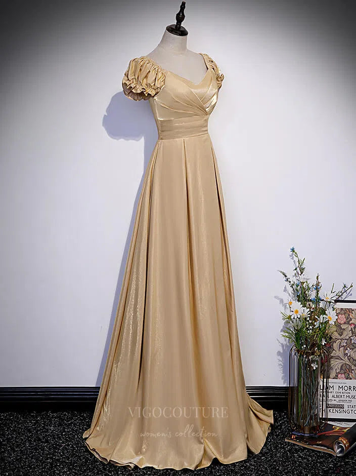 Prom Dress 2025 Champagne Puffed Sleeve Satin A-Line Prom Dress 20868-unique elegant Prom Dresses-Champagne-Custom Size-vigocouture