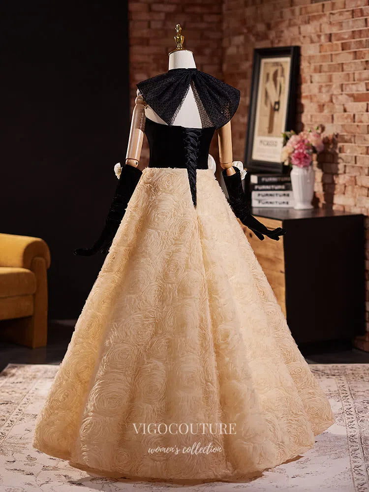 Champagne Rosette Sweetheart Prom Dresses Bow-Tie Ruffled Quinceanera – vigocouture