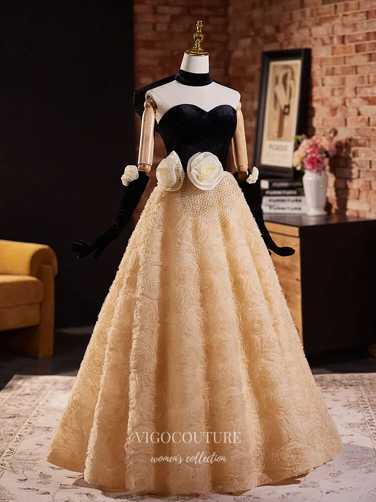 Prom Dress 2025 Champagne Rosette Sweetheart Prom Dresses Bow-Tie Ruffled Quinceanera Dress 25052-unique elegant Prom Dresses-Champagne-Custom Size-vigocouture