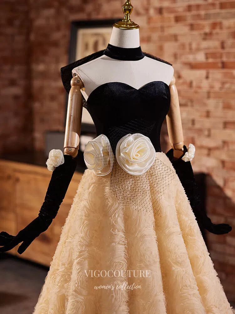 Prom Dress 2025 Champagne Rosette Sweetheart Prom Dresses Bow-Tie Ruffled Quinceanera Dress 25052-unique elegant Prom Dresses-Champagne-Custom Size-vigocouture