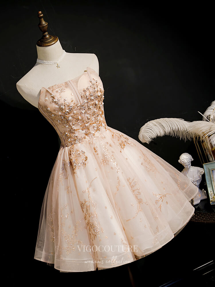 Champagne Sparkly Beaded Homecoming Dresses Strapless Dama Dresses hc109 Custom Colors / 16W Champagne Sparkly Beaded Homecoming Dresses Strapless Dama Dresses hc109 Custom Colors / 16W